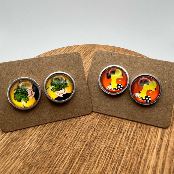 Classic Edgy Round Stud Earrings - Stylish Small Retro Stud Earrings Set of Two - Picture 11 of 14